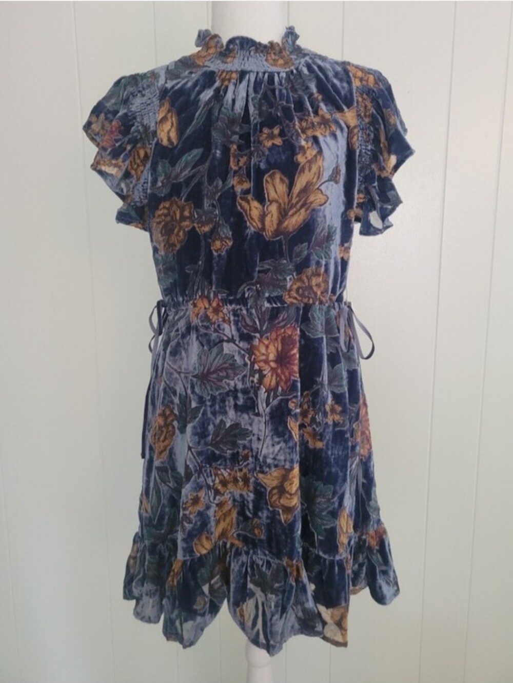 NWT Another Love Velvet Burnout Dress High Neck Cinch Side Waist Floral Velour S
